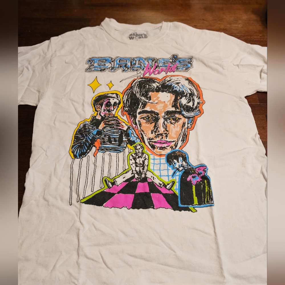 Bane's World White Graphic Tee with Colorful Design